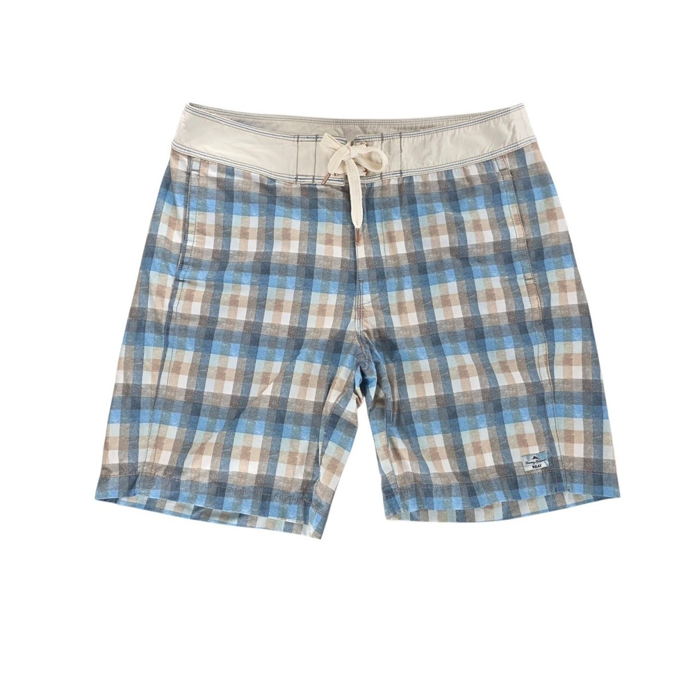 Tommy Bahama Relax Mens 34 Blue Plaid Board Shorts Swim Trunks (36x9) Drawstring